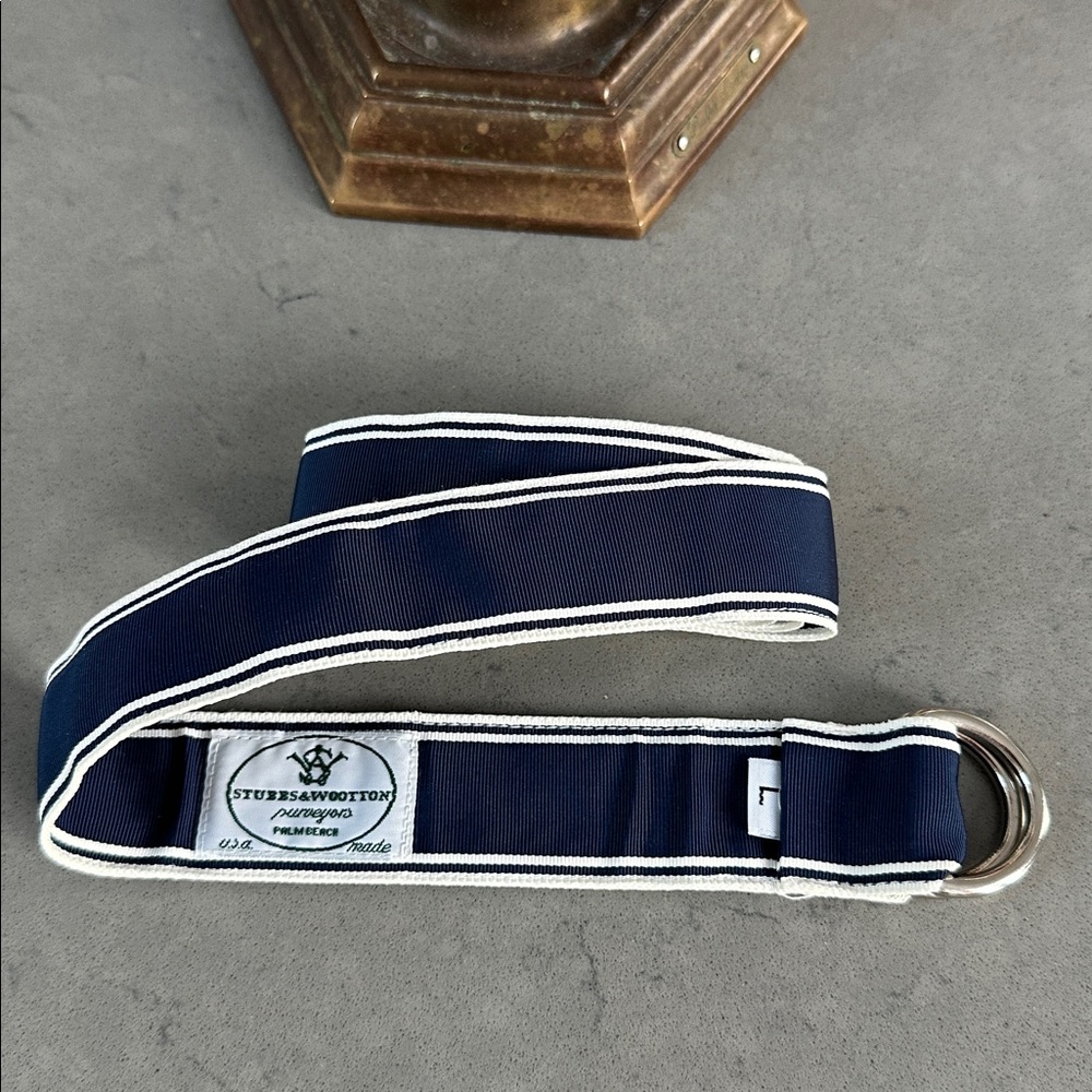 Stubbs and Wootton Ribbon Belt Navy Size L